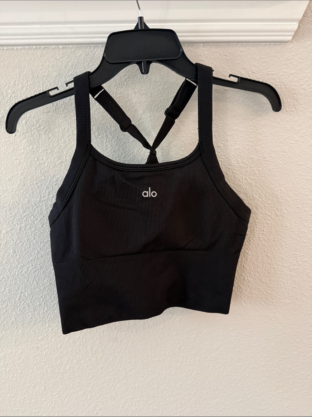 ALO Yoga Black Ribbed Strappy Back Sports Bra